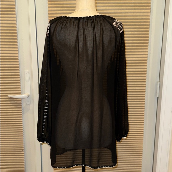BCBGMAXAZARIA Embroidered Lace Up Neck Tunic Top - Picture 3 of 8